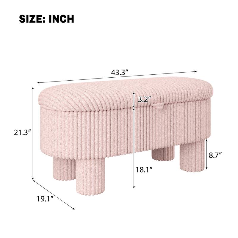 Modern Pink Corduroy Storage Ottoman Bench, Ideal for Bedroom Entryway Shoe Storage & Living Room