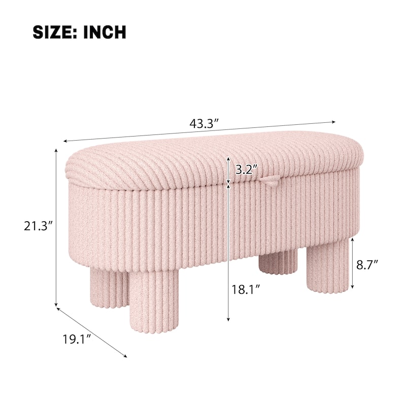 Modern Storage Ottoman Corduroy Upholstered Bench Bedroom Storage Seat Entryway Shoe Bench for Living Room, Bedroom and Entryway