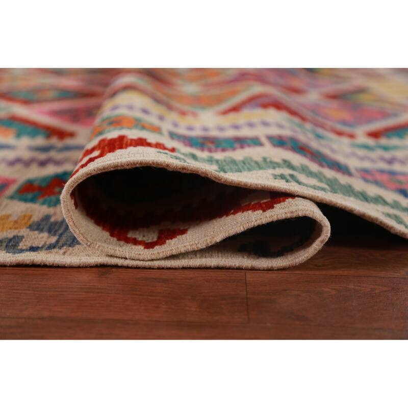 Reversible Trellis Kilim Oriental Area Rug Hand-Woven Wool Carpet - 10'3"x 13'5"