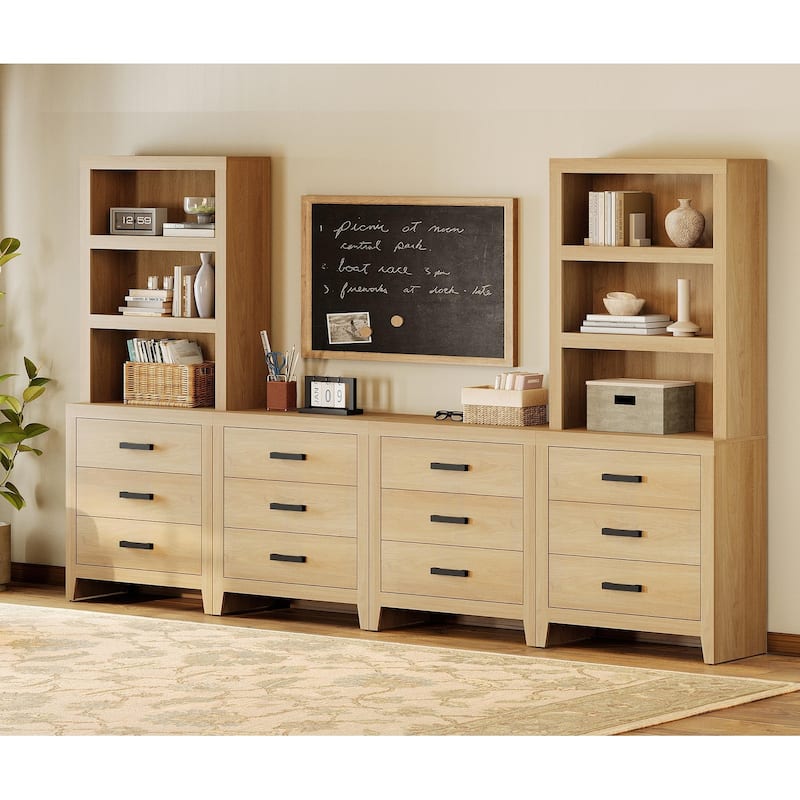 WAMPAT Farmhouse TV Stand for 75 inch TVs, Modular Media Console with Storage Drawers