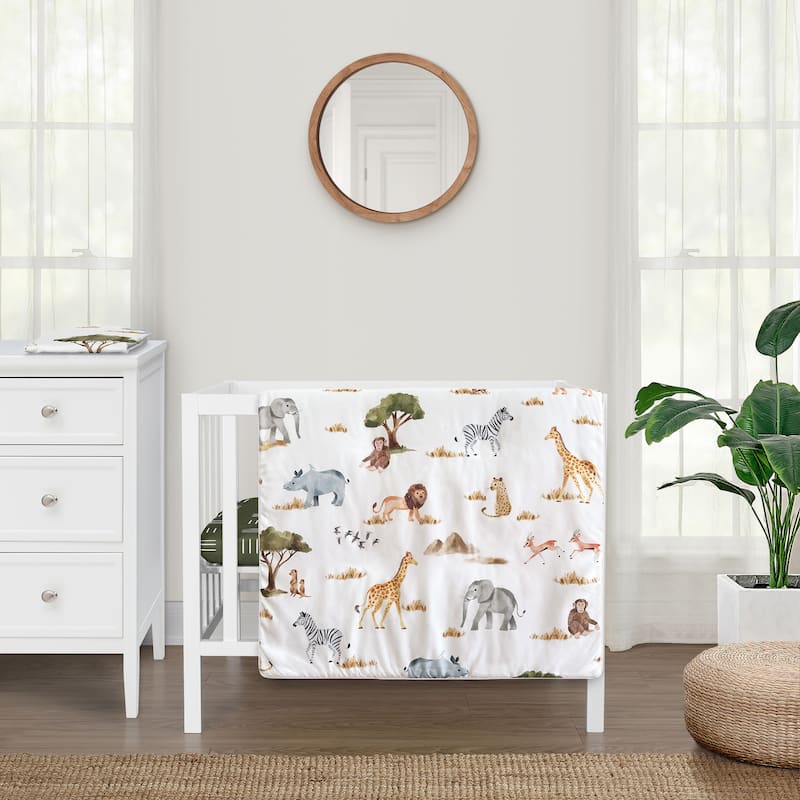 Sweet Jojo Designs Jungle Animals Boy Girl Gender Neutral Unisex 3p Mini Crib Bedding Set Dark Hunter Green Safari Elephant Lion