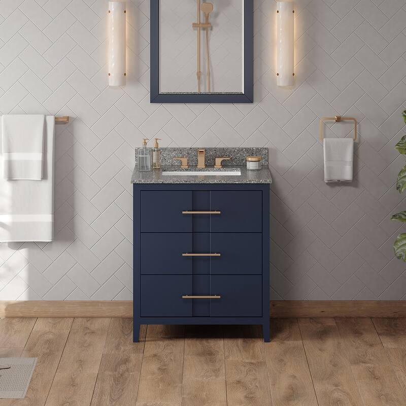 Jeffrey Alexander VKITKAT30R-MARBLE Katara 30" Free Standing Vanity - Hale Blue / Boulder - Painted