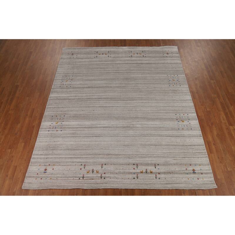 Little Animals Gabbeh Oriental Area Rug Hand-Knotted Wool Carpet - 8'0" x 9'8"