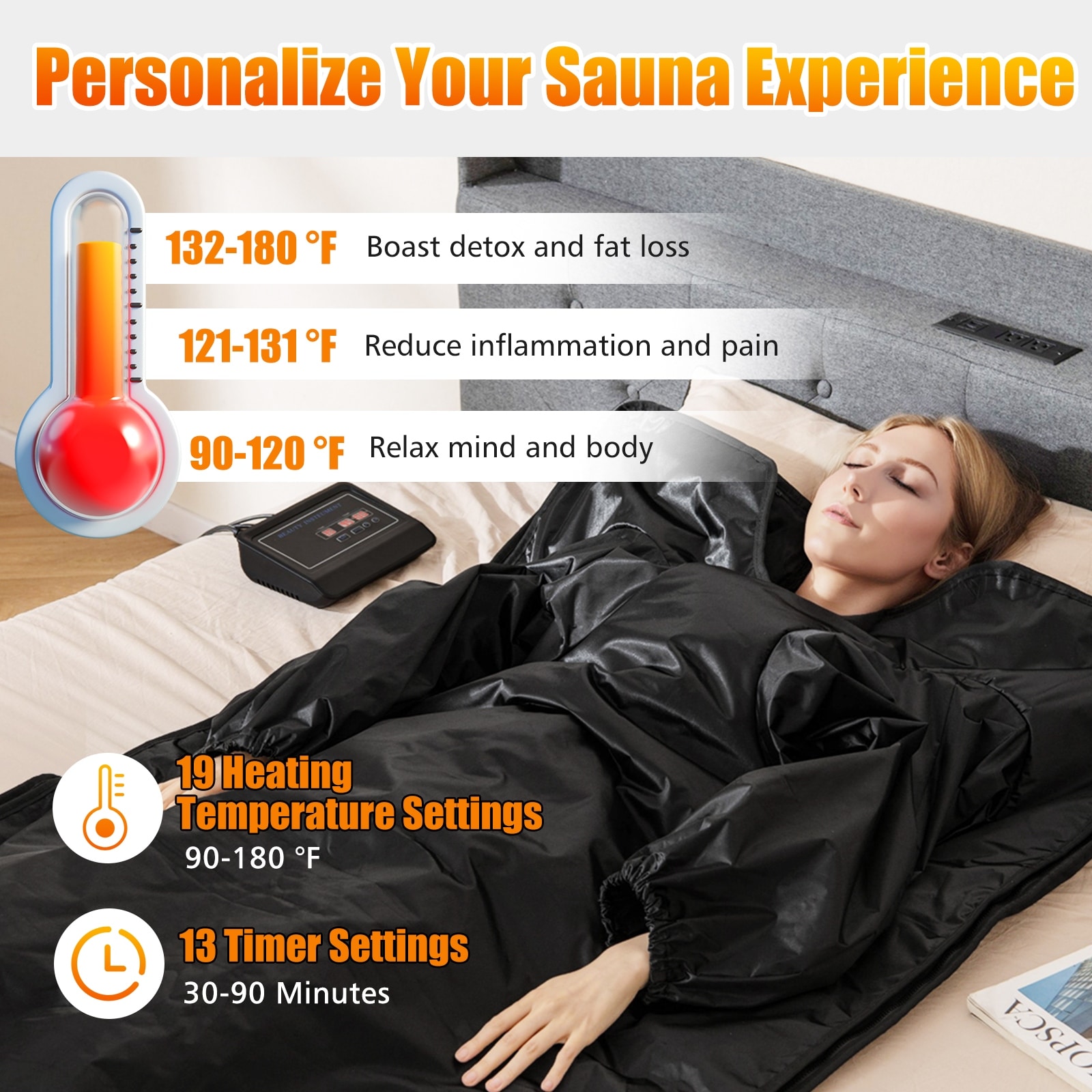 Gymax Infrared Sauna Blanket w/ Sleeves Wraps 30-90Min Timer