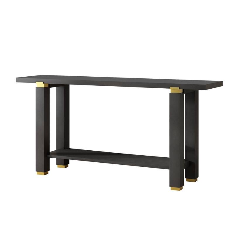 Modern 63" Console Table with Solid Wood Legs and Built-in Shelf for Stylish Entryway Organization
