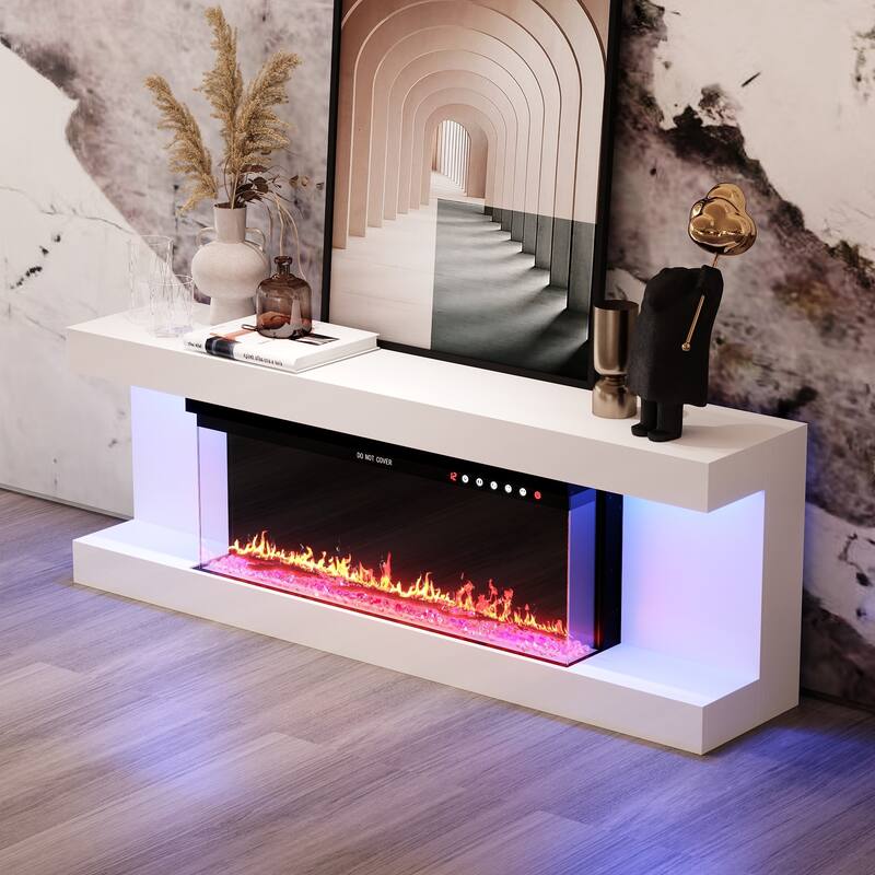 Modern Electric Fireplace TV Stand, High Gloss White Console, 40" LED Insert