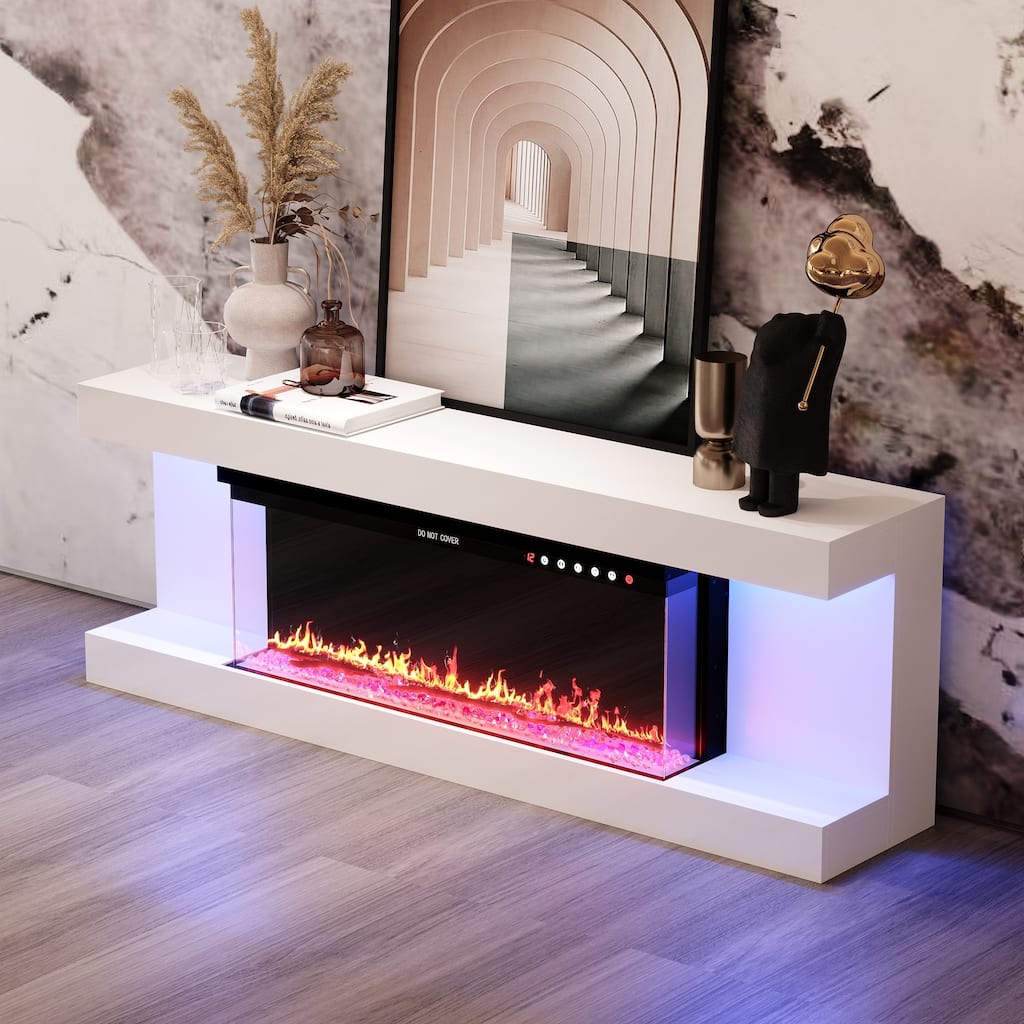 Modern Electric Fireplace TV Stand, High Gloss White Console, 40" LED Insert