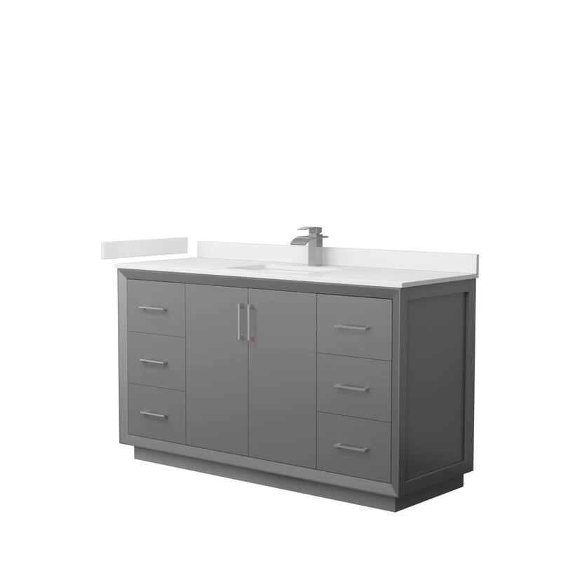 Strada 60-inch Single Vanity, Quartz Top - Dark Gray, Nickel Trim, White Quartz Top