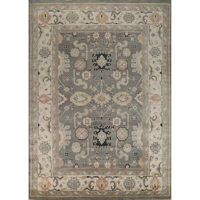 Gray Oushak Indian Area Rug Handmade Geometric Wool Carpet - 8'4" x 11'10"