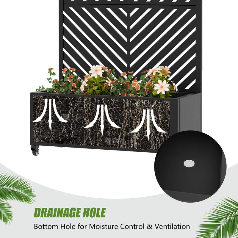 Outdoor Planters Metal Planter Box with Trellis with Wheels(Set of 2)