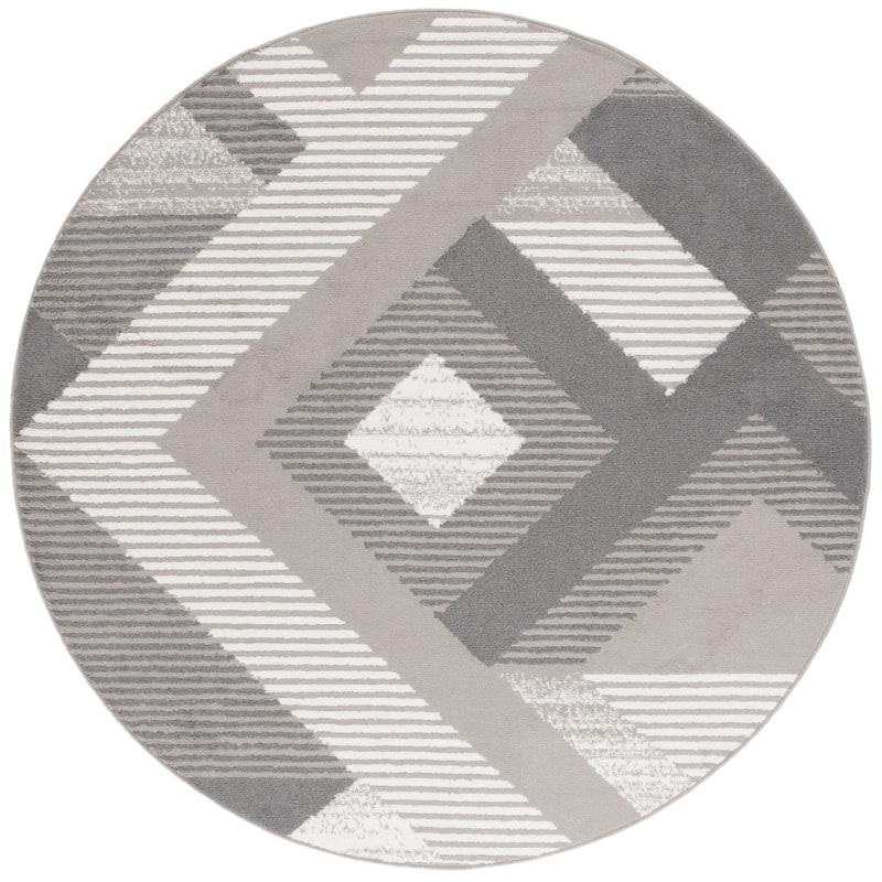 SAFAVIEH Pyramid Sadeta Mercy Modern Geometric Rug - 6'7" Round - Grey/Ivory