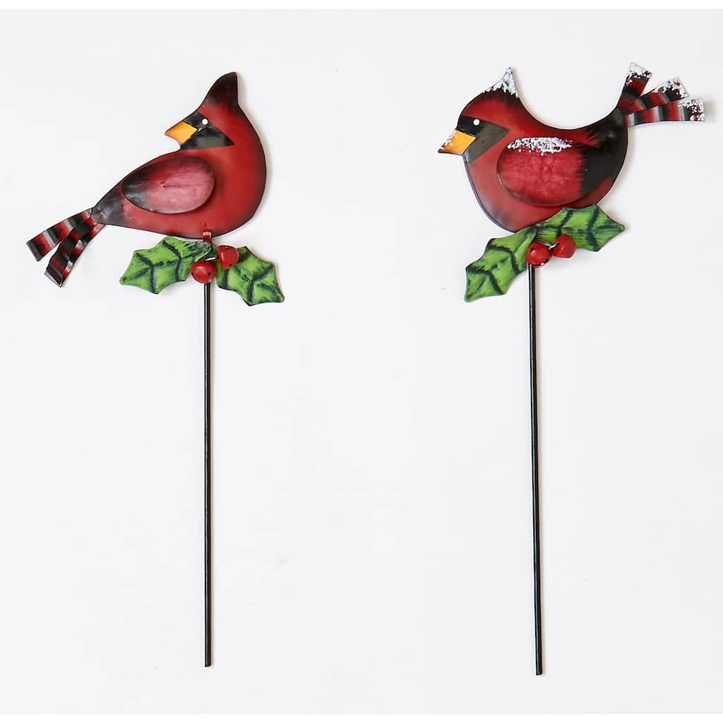 20" Metal Cardinal on Stake, Set of 2 - Multicolor