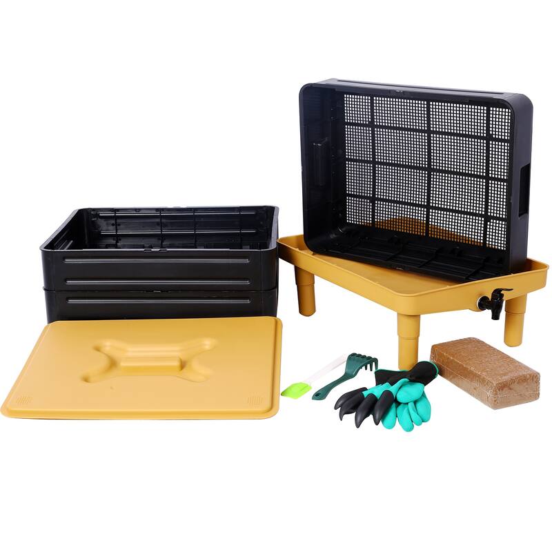 3-Tray 65L Worm Farm Kit, Vermicomposting Starter for Food Waste