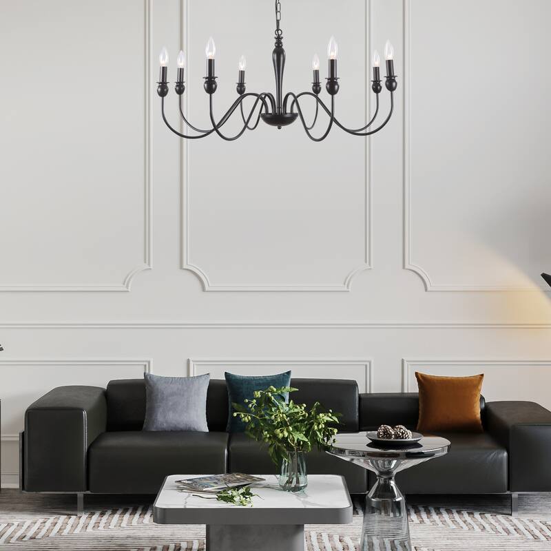 8-Light Candlestick Hanging Linear Island Chandelier Lighting Fixture for Dining Room Kitchen Island