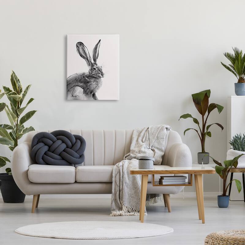Stupell Resting Wild Hare Portrait Bold Face Rabbit Illustration Canvas Wall Art - Grey