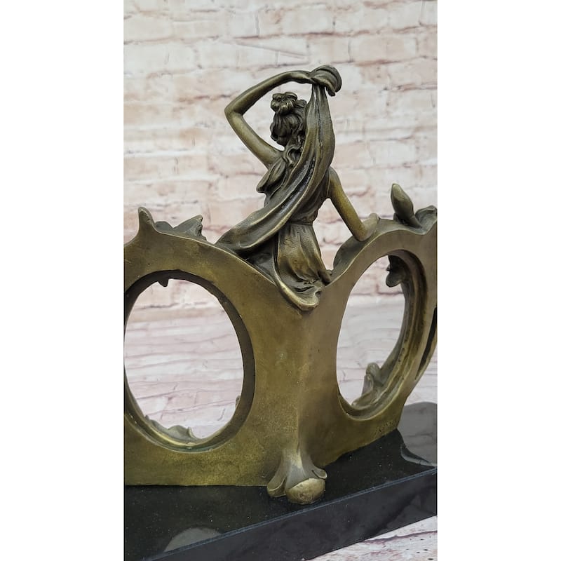 Art Nouveau Bronze Lady Figural Picture Frame Hot Cast Detailed Maiden Sculpture