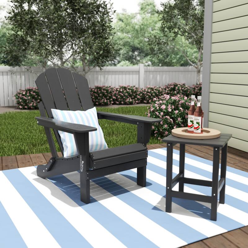 POLYTRENDS Laguna All Weather Poly Outdoor Patio Adirondack Chair - with Round Side Table (2-Piece) - Gray