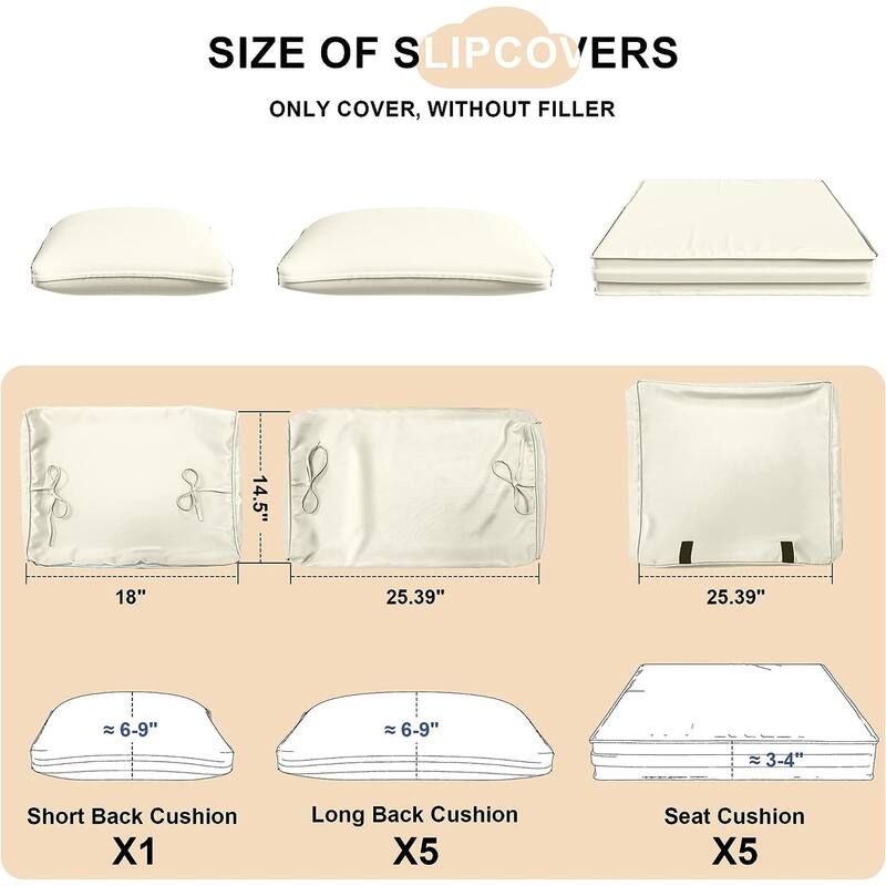 Kullavik Outdoor Patio Cushion Covers Replacement w/5 Seat Cushion Covers and 6 Backrest Pillow Covers