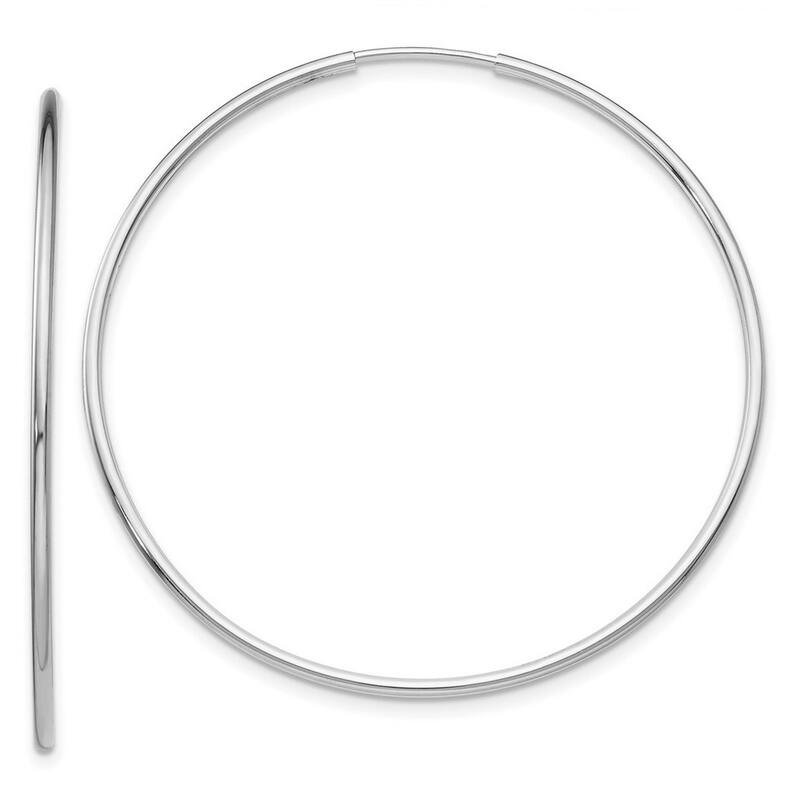 Curata 14k White Gold Polished Endless 1.2x44mm Tube Hoop Earrings