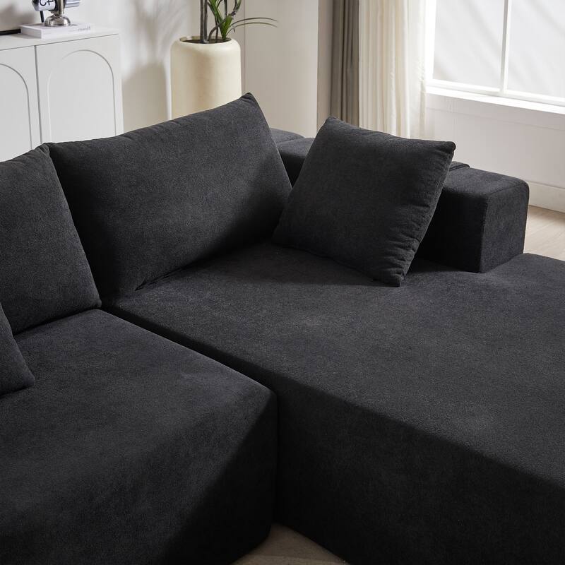 Modern Chenille Upholstered Sectional Sofa Couch Set with 6 Pillows and Square Arms for Living Room and Guest Room