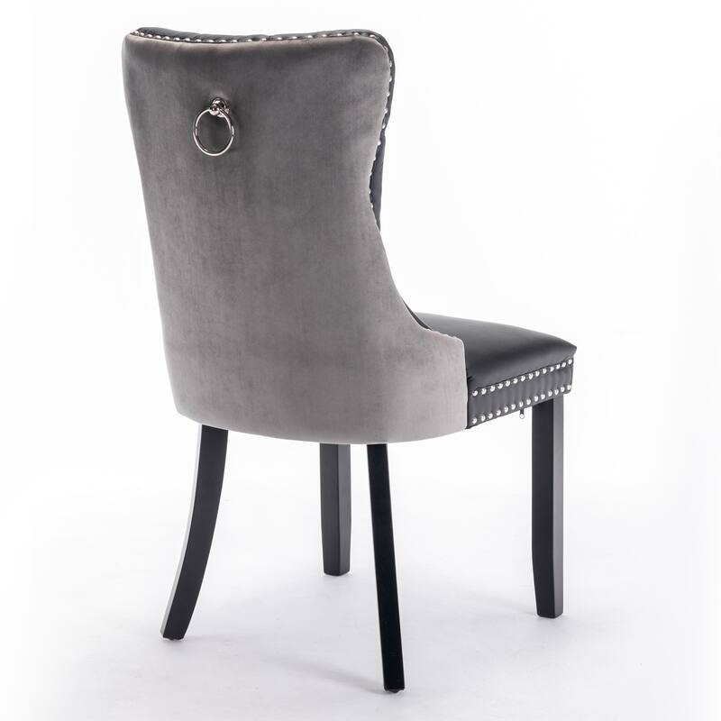 GDF Studio - Modern PU & Velvet Upholstered Wood Dining Chair Set with Nailhead Trim (Set of 2)