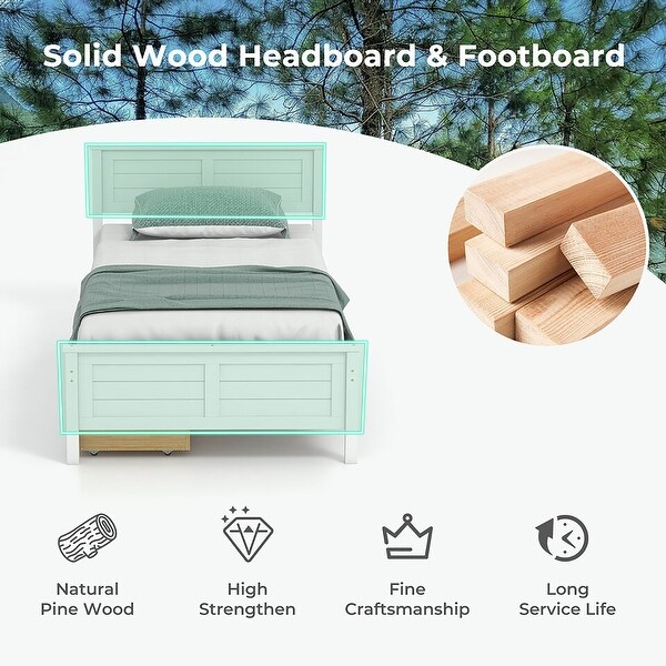 Gymax Twin/Full Size Wooden Bed Frame w/ 2 Storage Drawers & Under