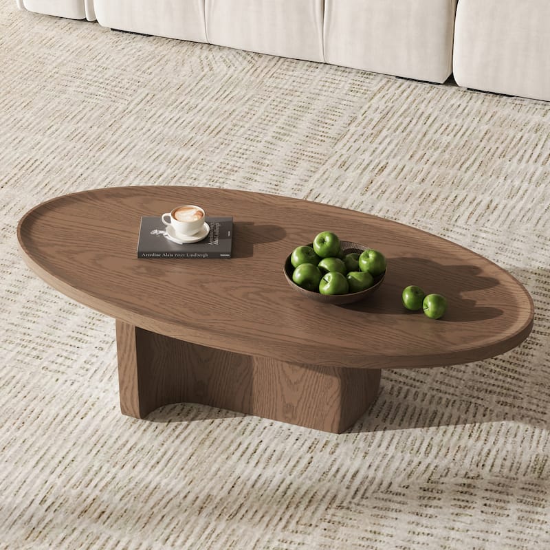 Mid Century Round Brown Solid Wood Coffee Table Set of 2, Solid wood Veneer - Coffee Table