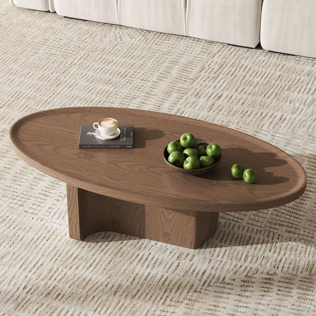 Mid Century Round Brown Solid Wood Coffee Table Set of 2, Solid wood Veneer