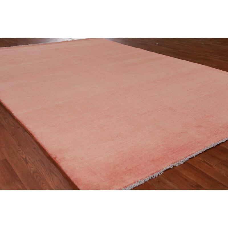 Hand Knotted Oriental 100% Wool Carpet Modern Solid Coral Gabbeh Area Rug - 9' 1'' X 6' 3''
