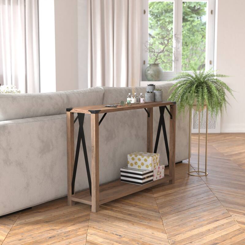 2-Tier Console Table with Metal Side Braces and Corner Caps