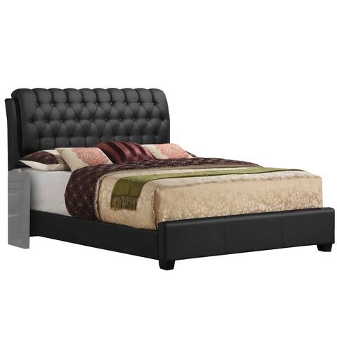 Leatherette Eastern King Bed with Button Tufted Headboard, Black