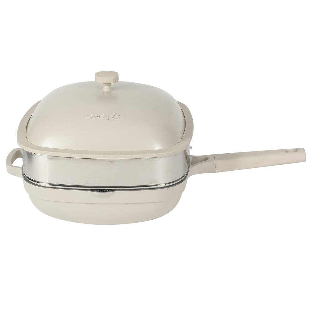 Crock Pot Northvale 5.3 Quart Ceramic Nonstick Sauté Pan with Steamer Basket & Lid, Cast Aluminum Induction Base