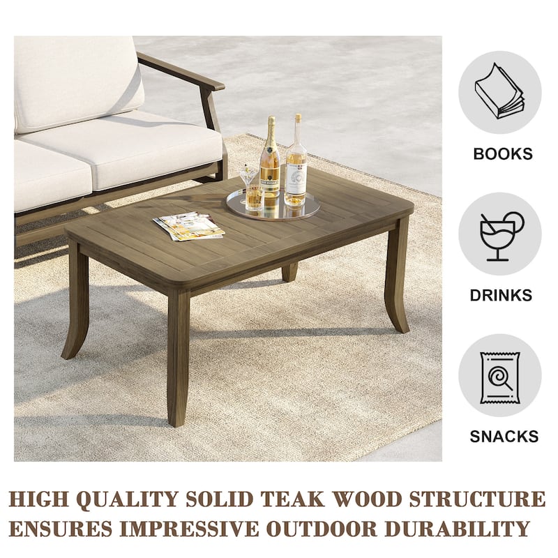 40" W Rectangular Solid Teak Outdoor Coffee Table with Curved Leg