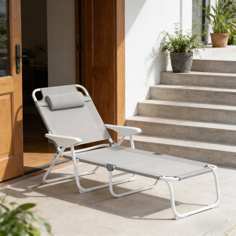 GDFStudio - Andersen Adjustable Folding Outdoor Tanning Lounger with Breathable Comfort Design - Chaise Lounge