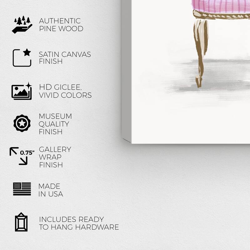 Wynwood Studio Canvas Animals Noble Cute Seat Pink and Modern & Contemporary Wall Art Canvas Print - Pink, Gold