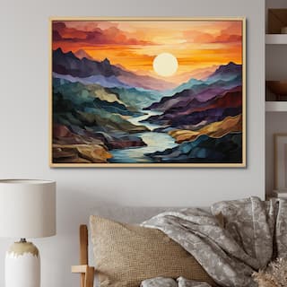 Designart "Orange Teal Mountains Bold Landscape" Modern Framed Wall Art Living Room