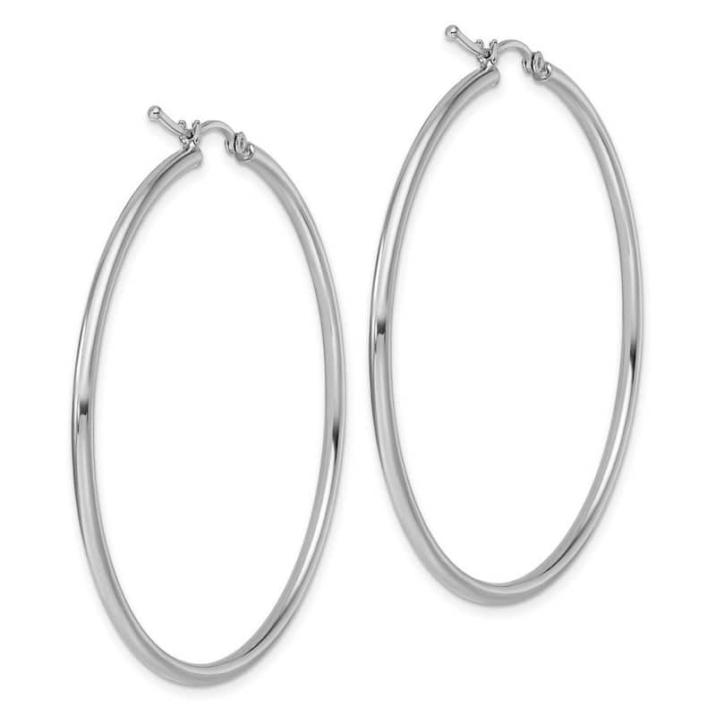 Curata 14k White Gold 51x2mm Polished Hinged Hoop Earrings