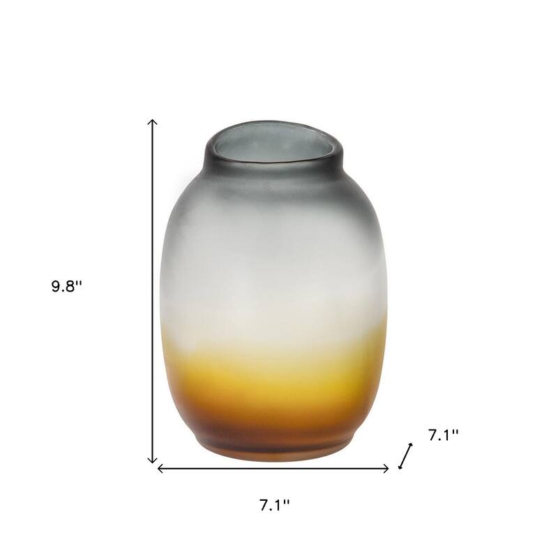 10" Charcoal And Orange Ombre Round Glass Table Vase - 7.10