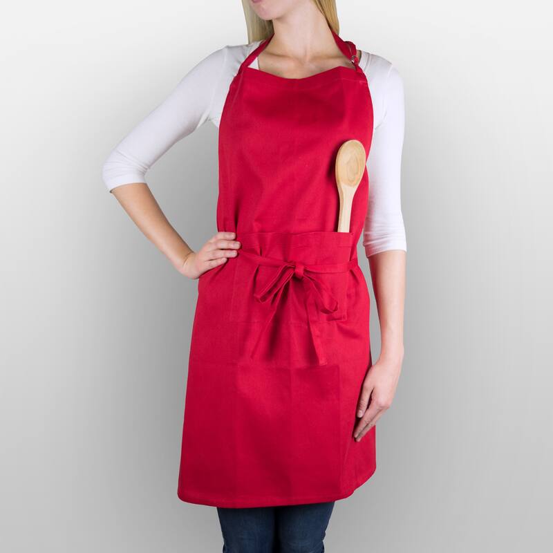 Kitchen Apron with Adjustable Neck Tie and Front Pocket - 32" - Red
