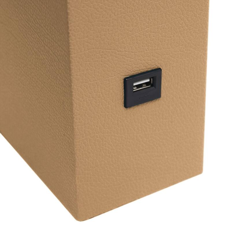 Modern Leather Table Lamp with USB and White Fabric Shade