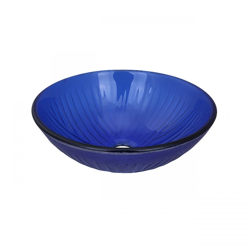 Vessel Sink Blue Tempered Glass Artistic Round Frosted Glass Bathroom Countertop 12" x 12" x 4.88" with Pop-Up Drain - Blue