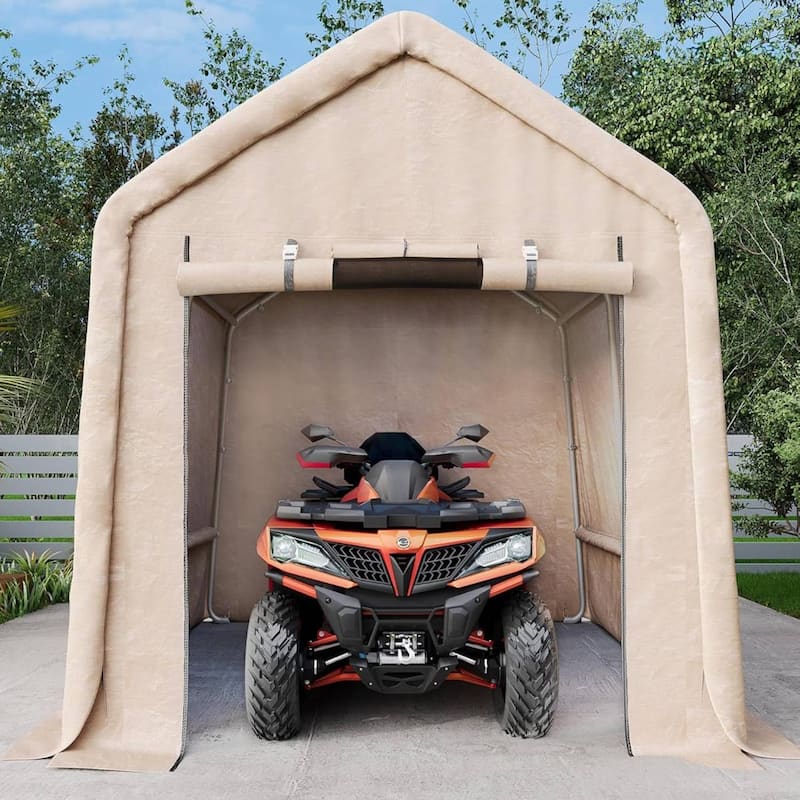 10x10 FT Portable Outdoor Storage Shed, Carport for Motorcycle, Firewood, Garden and Tools