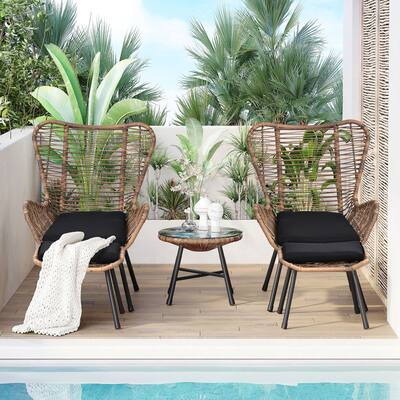 5pcs Outdoor Patio Rattan Set, PE Wicker Arm Chairs with Stools and Tea Table