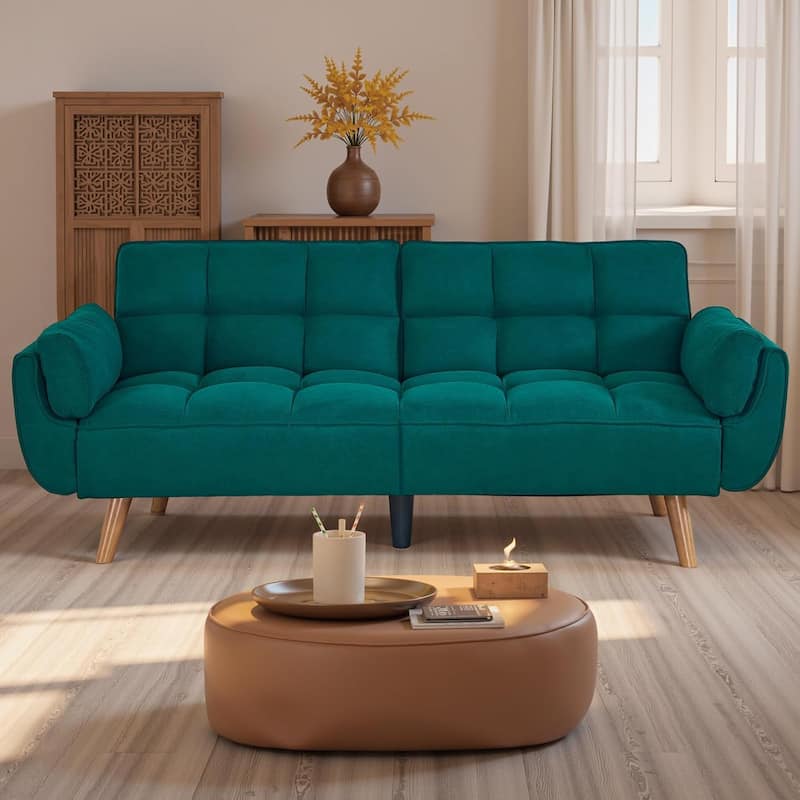 75″ Convertible Futon Sofa Bed, Small Futon Couch with Adjustable Backrest, Sleeper Sofa Couches for Small Living Room, Office - Green