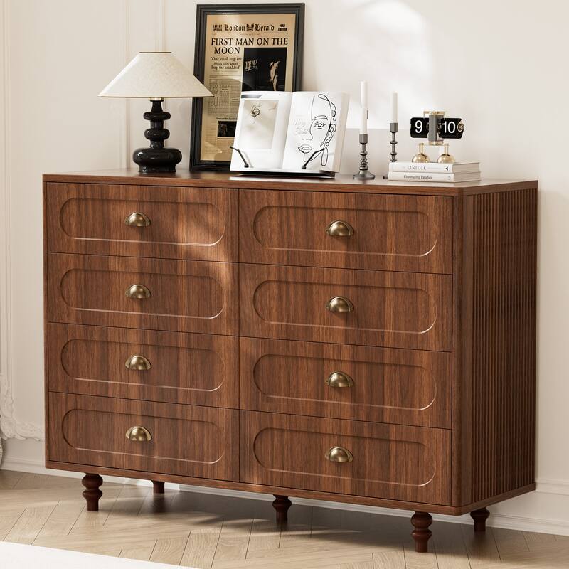Gymojoy Fluted Dresser for Bedroom, Mid Century Modern Drawer Wood Chest Organizer, Small Storage Dresser for Living Room