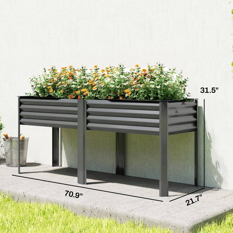 Outsunny Galvanized Raised Garden Bed with Legs, Extra Large Metal Raised Planter Box , 71" x 22" x 31.5", Dark Gray
