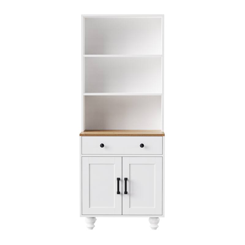 Farmhouse Storage Cabinet: 4 Solid Wood Gourd Legs, Adjustable Shelves, 5-Tier Bookshelf with Drawer
