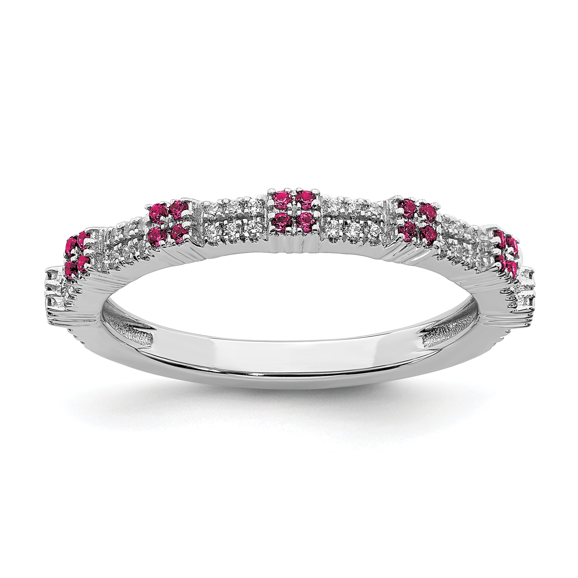 Sterling Silver Stackable Created Ruby and Diamond Ring by Versil