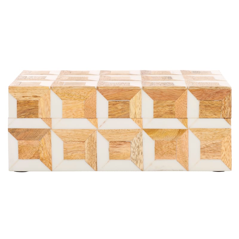 SAFAVIEH Home Aria Antique Ivory/Natural Brown Resin/Mango Wood Decorative Box Set of 2