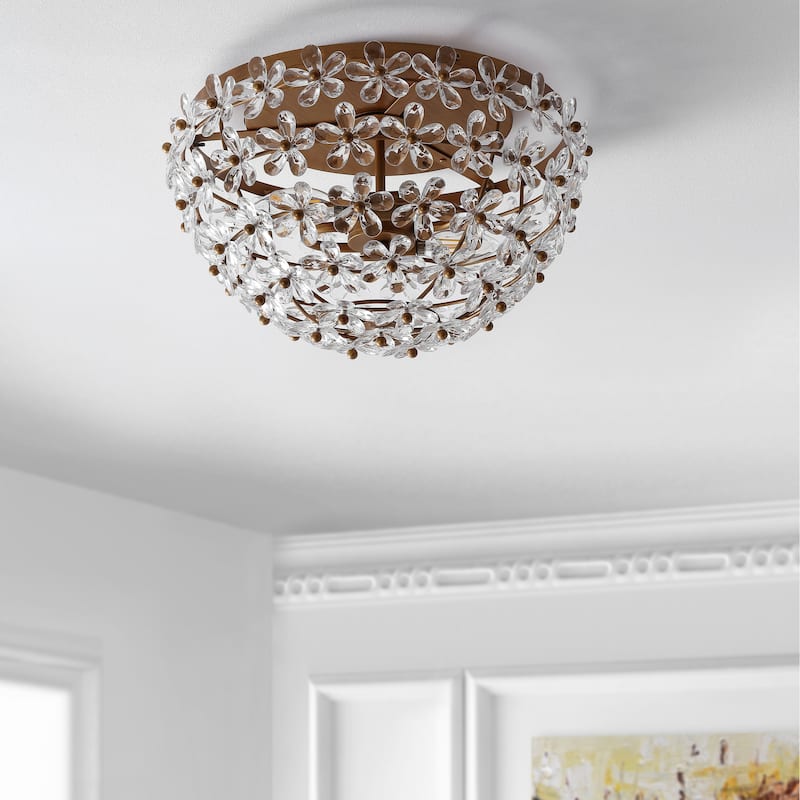 Coco 15.5" Metal/Acrylic LED Flush Mount, Antique Gold by JONATHAN Y